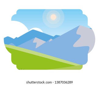 field camp and mountains landscape scene