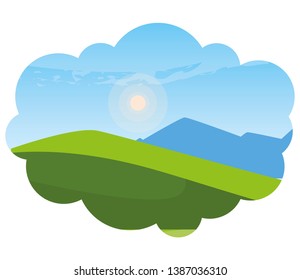 field camp and mountains landscape scene