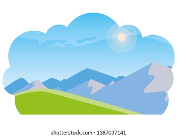 field camp and mountains landscape scene