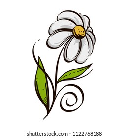 Field chamomile in hand drawn, sketch style. Decorative floral element for greeting cards, invitations and much more. Vector illustration isolated on white background.