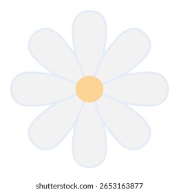 Field chamomile. Wild white flower with oval petals around the core. Color vector illustration. Isolated on white background. Flat style. Idea for web design.