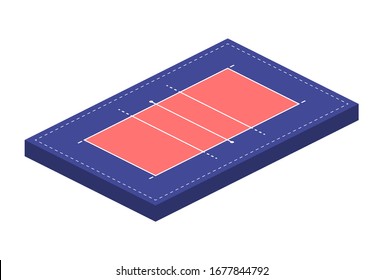 Field or court arena for playing volleyball in isometric, vector illustration