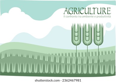 Feldkulturlandschaft, grafische Komposition in grüner Tonalität. Cover für Bücher und Websites, Briefe LANDWIRTSCHAFT.
