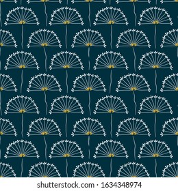 field of dandelions on a dark teal background seamless vector pattern