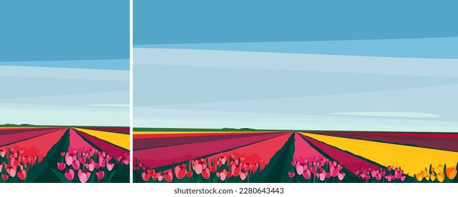Campo con tulipanes diferentes. El paisaje natural en diferentes formatos.