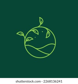 field farm agriculture hill minimalist circle leaves logo design vector icon illustration