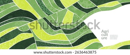 Field and farm landscape with vineyard pattern, corn crop and vector background. Wine crop on hill land, wheat and soy plants. Organic countryside view above vineyard, rural valley, panorama in spring
