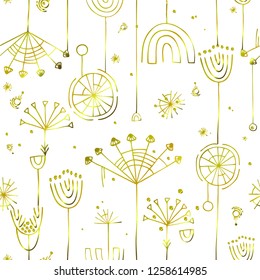 Field flowers. Flat pattern of lines. Stylish, fashionable pattern for fabric.