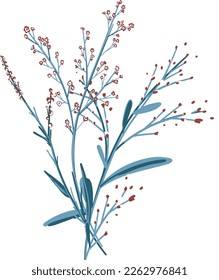 Field Flowers on Branch. Wildflower Icon. Hand Drawn Meadow Plant Isolated on Transparent Background