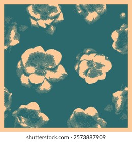 Field Flowers with Retro Photocopy Halftone Effect. Vintage Dotted Grunge Texture Ideal for Posters, Cards, T-Shirts, and Sweatshirts. Y2K Aesthetic flower Design in Trendy Vintage Colors.