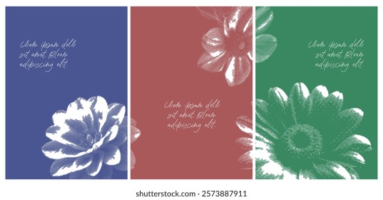 Field Flowers with Retro Photocopy Halftone Effect. Vintage Dotted Grunge Texture Ideal for Posters, Cards, T-Shirts, and Sweatshirts. Y2K Aesthetic flower Design in Trendy Vintage Colors.