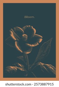 Field Flowers with Retro Photocopy Halftone Effect. Vintage Dotted Grunge Texture Ideal for Posters, Cards, T-Shirts, and Sweatshirts. Y2K Aesthetic flower Design in Trendy Vintage Colors.