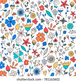 Field flowers seamless background. Floral pattern.