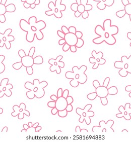 Field flowers, seamless pattern. Floral natural texture, summer design. Meadow buds, endless botanical background, repeatable print for fabric, wallpaper, wrapping, decor. Flat vector illustration