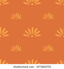 Field flowers seamless pattern with simple style chamomile ornament. Orange background. Doodle artwork. Flat vector print for textile, fabric, giftwrap, wallpapers. Endless illustration.