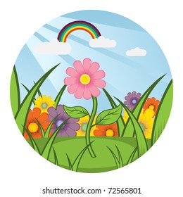 Field of flowers. Vector illustration.