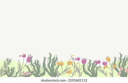 A field of flowers with a white background