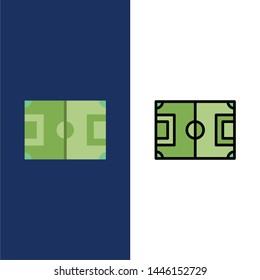 Field, Football, Game, Pitch, Soccer  Icons. Flat and Line Filled Icon Set Vector Blue Background