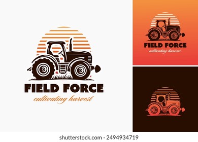 Field Force Cultivating Harvest Logo Template signifies agricultural prowess and productivity, tailored for farming ventures or agricultural companies. Layered EPS Vector