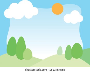 Field frame with blue sky sun clouds and pine tree used for kids or student and learning : vector illustration flat design