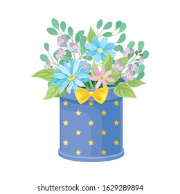 Field and Garden Flowers in Box Vector Illustration