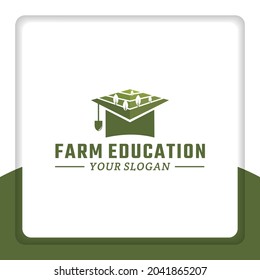 field with graduation hat logo design vector. symbol of farming education