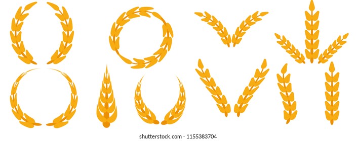 Field grain set ear wheat vector. Harvest farm bread rye agriculture food. Cereal barley isolated background plant. Crop icon golden corn illustration logo. Yellow straw beer stem.