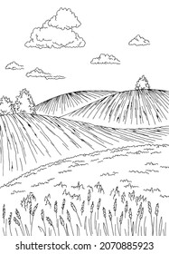 Field Graphic Black White Landscape Vertical Sketch Illustration Vector 