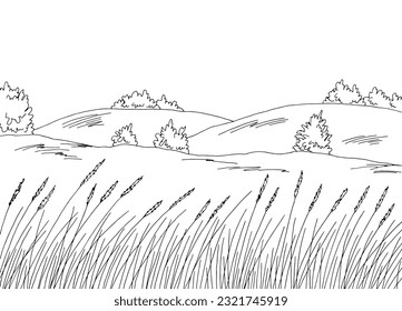 Dibujo gráfico de campo en blanco y negro gráfico gráfico gráfico vector 