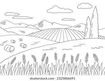 Field graphic black white landscape sketch illustration vector 