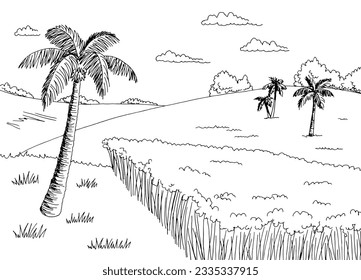 Field graphic black white landscape sketch illustration vector 