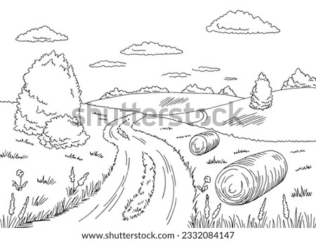 Field graphic black white landscape sketch illustration vector 