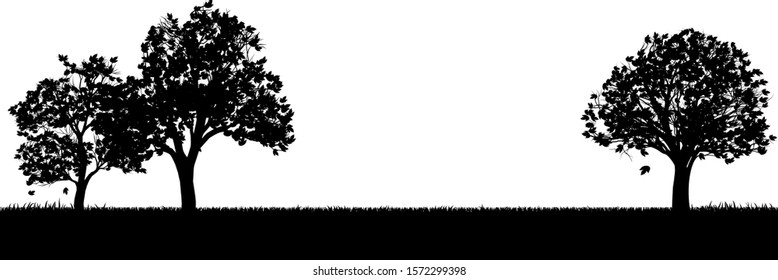 A field of grass or park and trees in silhouette background design element