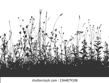 field grass silhouette. horizontal seamless illustration