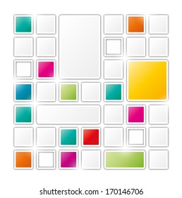 field of gray and color squares on white background