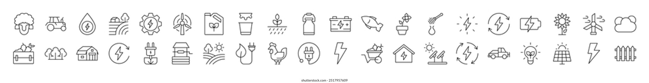 Field, Harvest, Farm, Agriculture Outline Image Collection. Editable Stroke. Perfect for Infographics, Articles, Books, Flyers, Banners