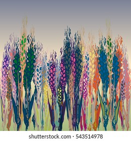 Field harvest of spikelets on the gradient background.