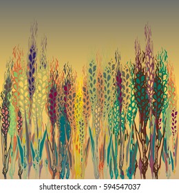 Field harvest of spikelets on the gradient background.