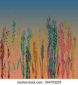 Field harvest of spikelets on the gradient background.