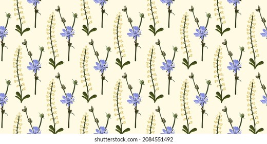 Field herbs. Delicate pink pattern. Summer design. TREND COLORS.