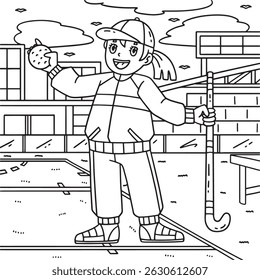 Field Hockey Coach Holding Stick and Ball Coloring