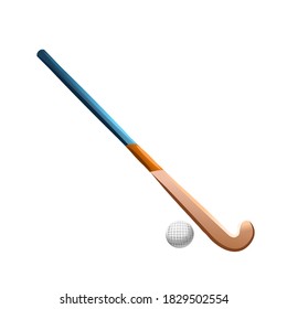 Field hockey equipment and a small ball. Isolated over white background. Vector illustration