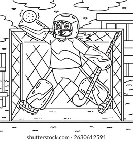 Field Hockey Female Goalie Jumping Coloring Page