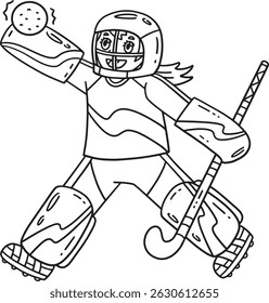 Field Hockey Female Goalie Jumping Isolated 