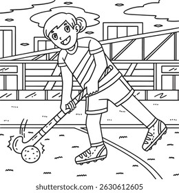 Field Hockey Female Player Directing Ball Coloring