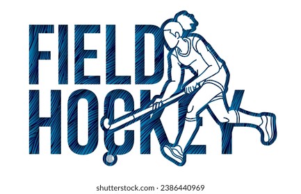 Field Hockey Font Design with Female Player Action Cartoon Graphic Vector