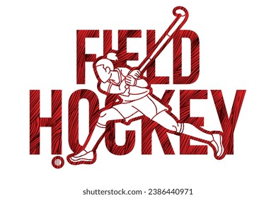 Field Hockey Font Design with Female Player Action Cartoon Graphic Vector