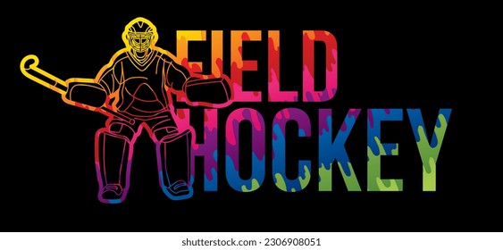 Field Hockey Font Design with Male Player Action Cartoon Graphic Vector