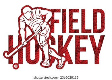 Field Hockey Font Design with Male Player Action Cartoon Graphic Vector
