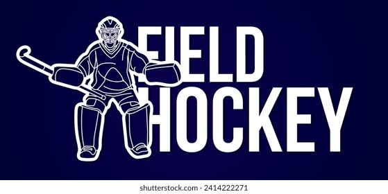 Field Hockey Font Design with Male Player Action Cartoon Graphic Vector